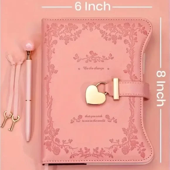 Pink Heart Lock Diary with Pen - Picture 2 of 4